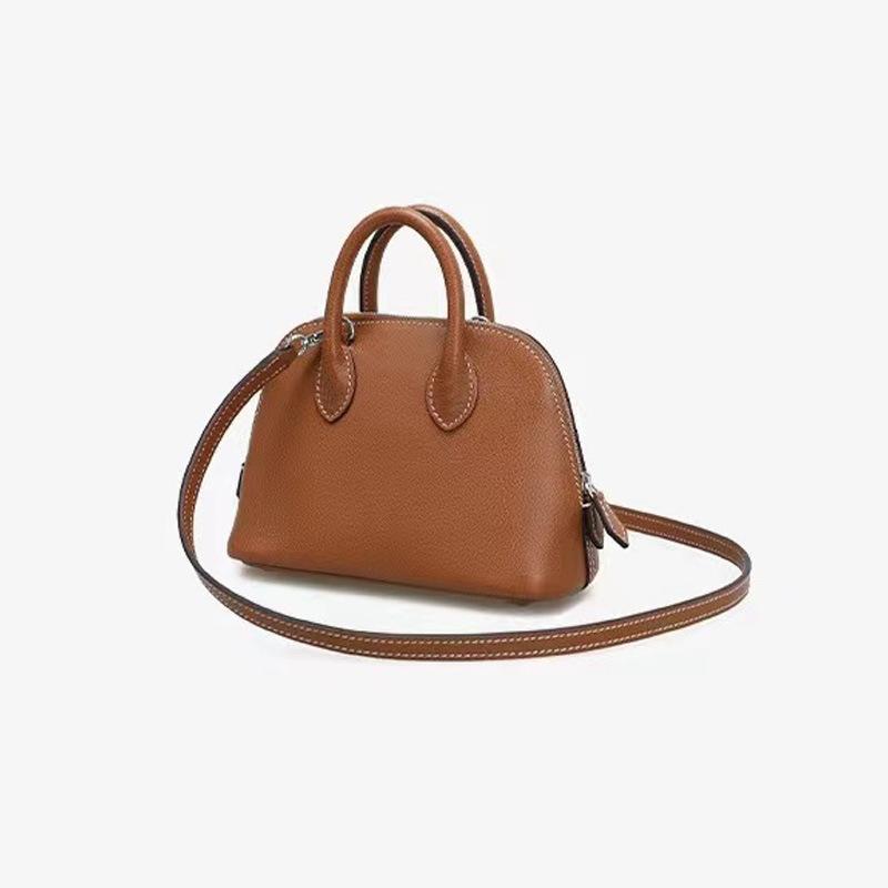 Fashion First-layer Cowhide Shell Bag, Bowling Bag, Mini Leather Women's Bag, Commuter Versatile Portable Shoulder Messenger Bag