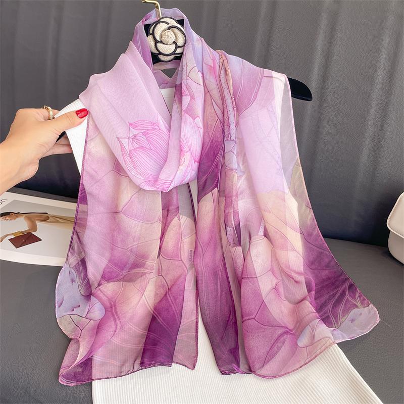 Luxury Brand Women Beach Scarf Georgette Silk Shawls Design Print Headband Female Summer Headband Wraps Sunscreen Hijab 2023