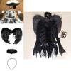 Stunning Halloween Women's Dark Angel Costume With Detachable Feather Wings And Plunging Neckline