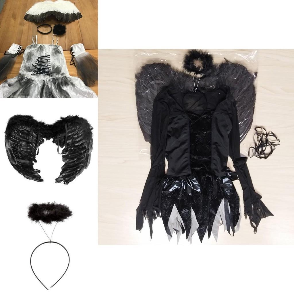 Stunning Halloween Women's Dark Angel Costume With Detachable Feather Wings And Plunging Neckline
