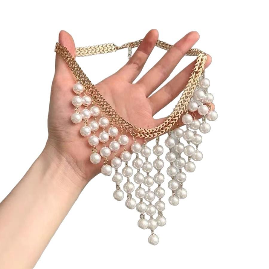 Multi layer tassel pearl necklace, collarbone sweater chain jewelry, banquet party evening dress accessories