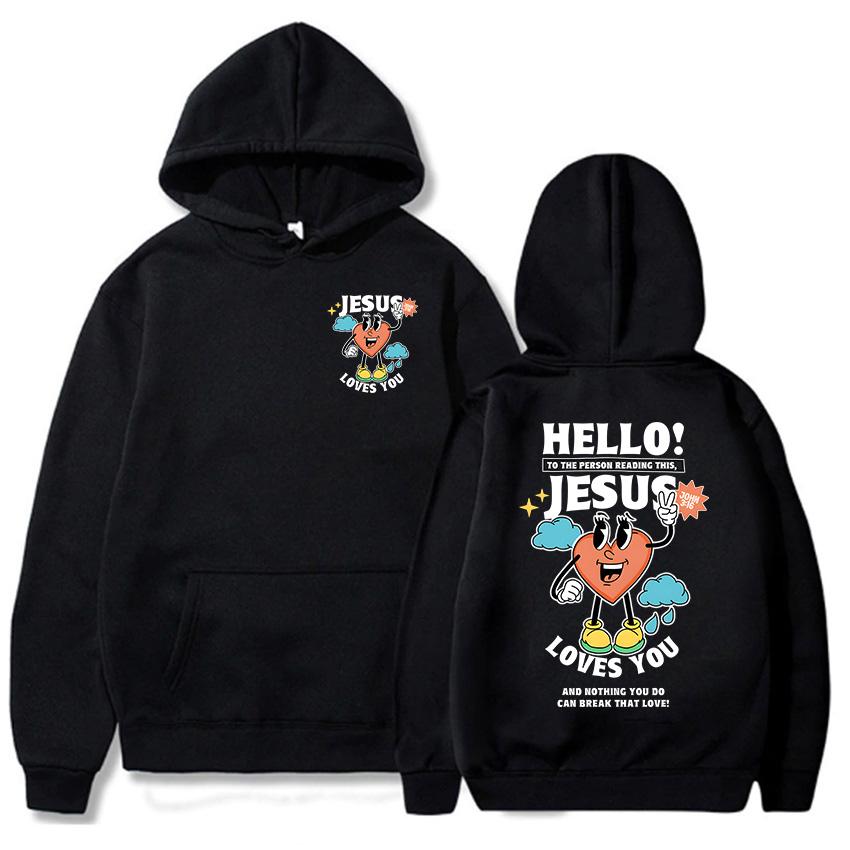 Streetwear Hip Hop Men Clothes Christian Jesus Loves You Bible Verse Sweatshirts Cartoon Graphic Sudaderas Moletom
