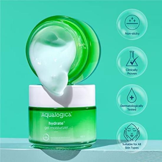Aqualogica Hydrate+ Żel nawilżający z wodą kokosową i kwasem hialuronowym na dzień i na noc dla mężczyzn i kobiet - do skóry normalnej, suchej i mieszanej - 100 g