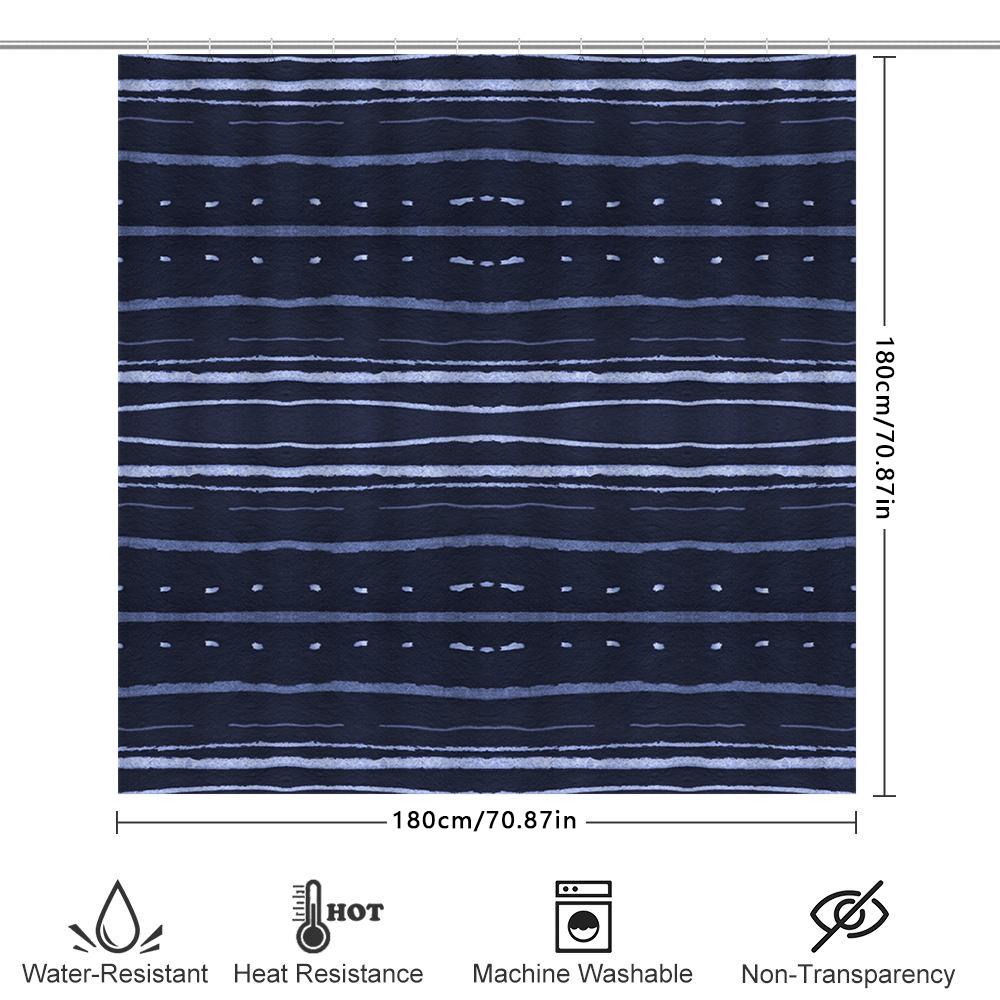 Modern Blue Striped Shower Curtain Bath Decor For Bathroom Washable Fabric Water-Resistant Shoji Curtain Set (Navy)