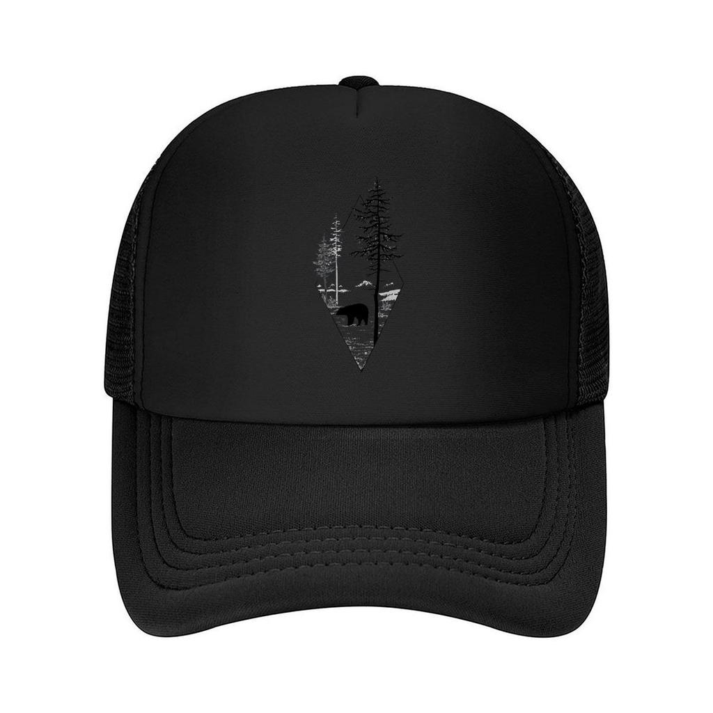 Wilderness Bear Trees Graphic Mesh Baseball Cap Casual Hat Outdoor For Womens Unisex FeUnisex