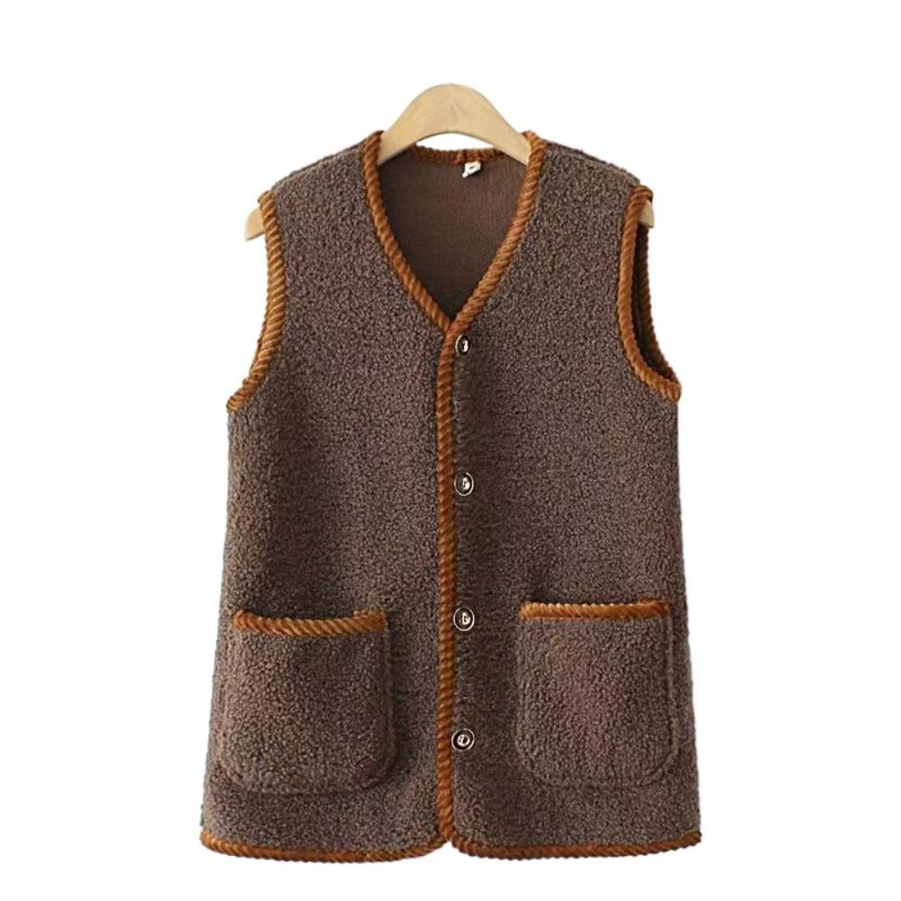 

Женское пальто оверсайз для пожилых, флисовый жилет без рукавов, базовые кардиганы, куртки, весна-осень 3XL темный кофе