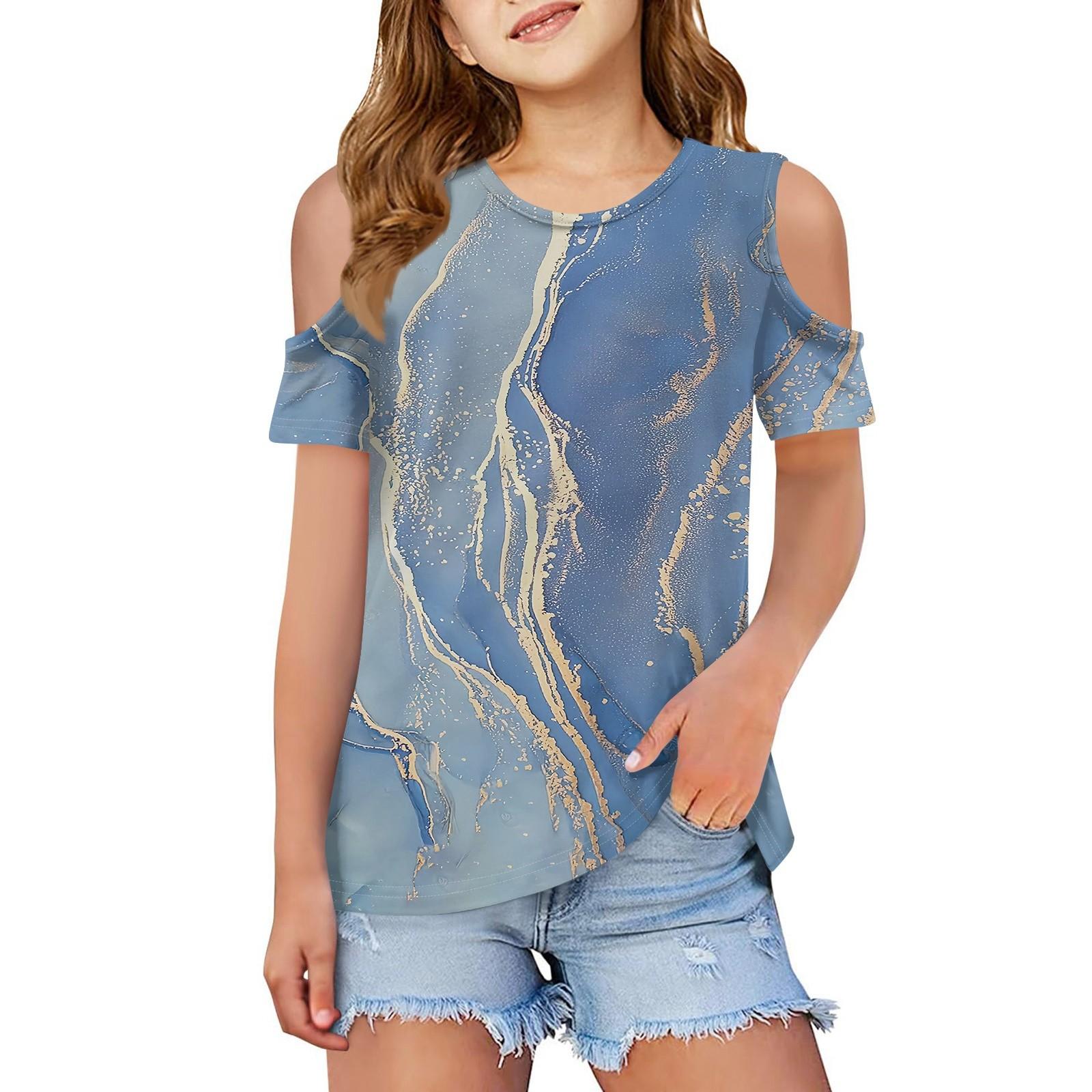 

Летняя детская футболка с открытыми плечами и воротником с цветочным принтом 100