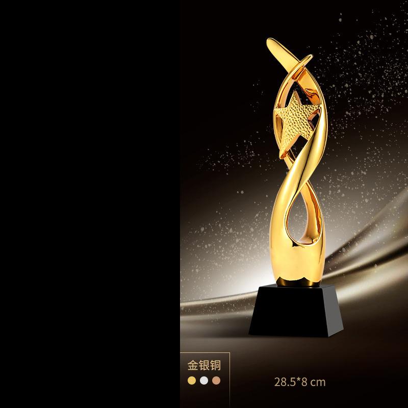 Customized Gold-plating Resin Trophy Award Souvenir, Excellent Character, Home Decoration, Creative, Crystal Base, Engraving 1Pc