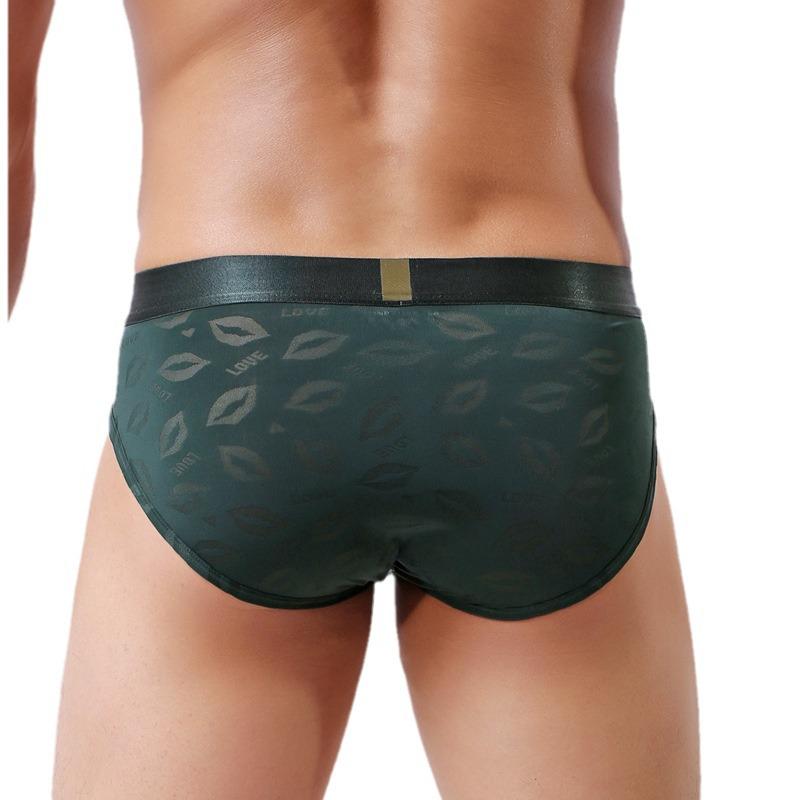 Pánské žakárové nylonové slipy s potiskem rtů - Sexy, prodyšné, tenké spodní prádlo