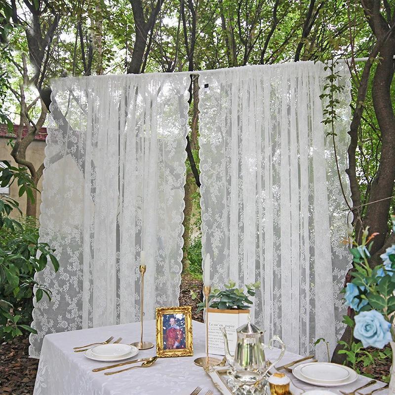 White Lace Curtain Living Room Decorative Curtain Door Window Cabinet Curtains Bedroom Floating Tulle Sheer Window Shade