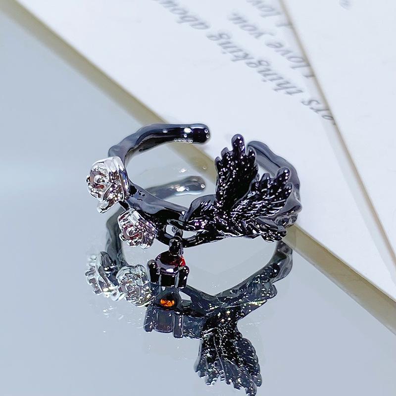 Vintage Halloween Spider Crow Open Ring - Trendy Punk Stacking Finger Ring for Women