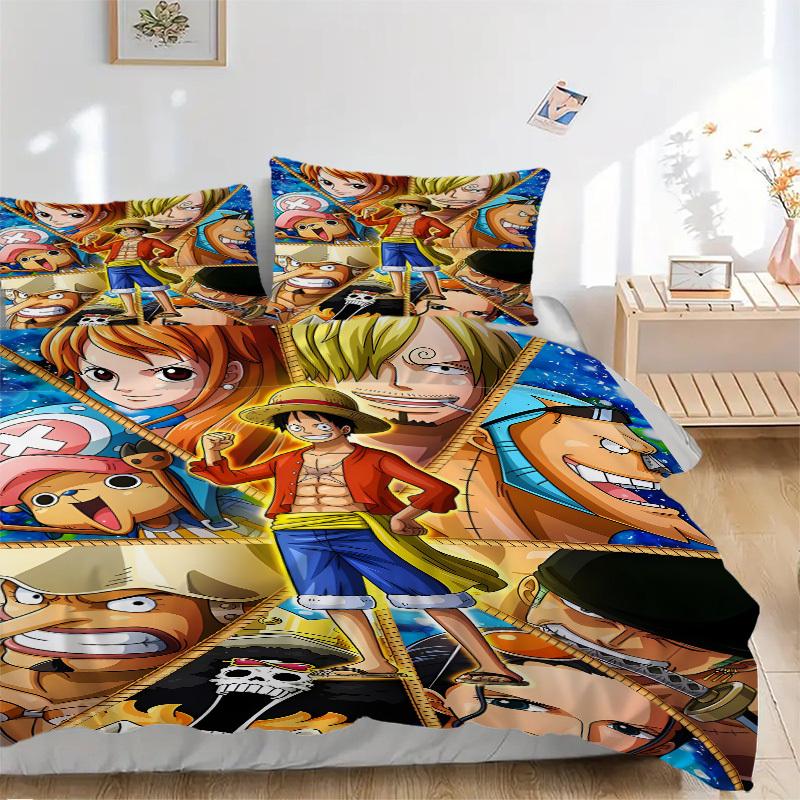 Постельное белье с персонажами аниме One Piece - 3-piece пододеяльник Подарок для спальни, Не включает наполнительB163 135x200cm