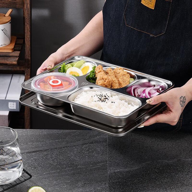 Rectangular Stainless Steel Divided Lunch Tray with Lid