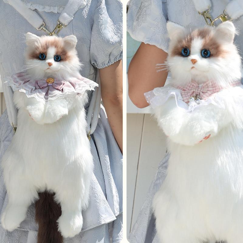 Cute Stuffed Cat Doll Backpack Animal Shaped Plush Cat Backpack for Boys Girls Children School Bag Anniversary Birthday Gift