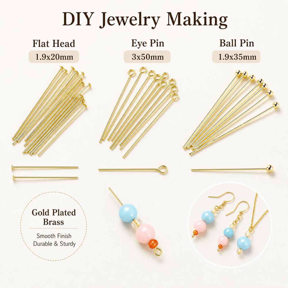 100PCS Gold Plated Beading Jewelry Pins Brass Jewelry Ball Pins Jewelry Making Pins For DIY Beading