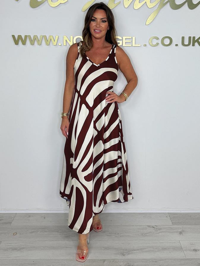 In-Stock Silk Blend Printed Women s Dress - Summer 2026 European & American Style 3XL вино красного
