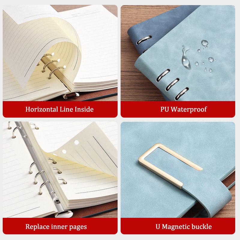 A5/B5 Detachable Metal Clip Loose Leaf Retro Notebook 100 Sheets/Book PU Hardcover Writing Diary Office Conference Study CS-021