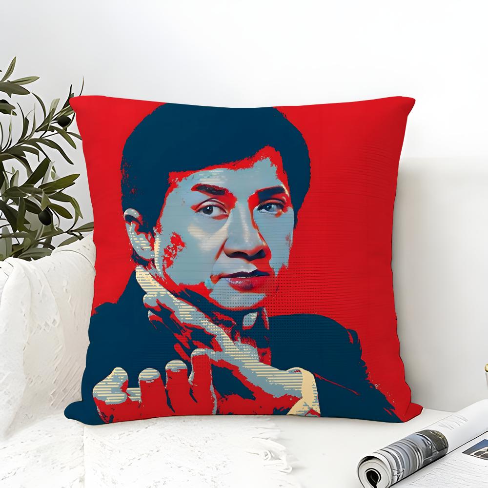 Cool kung fu Jackie Chan Pillow Case Cotton Linen Fabric Square Zipper Pillowcase Home Decorative Living Room