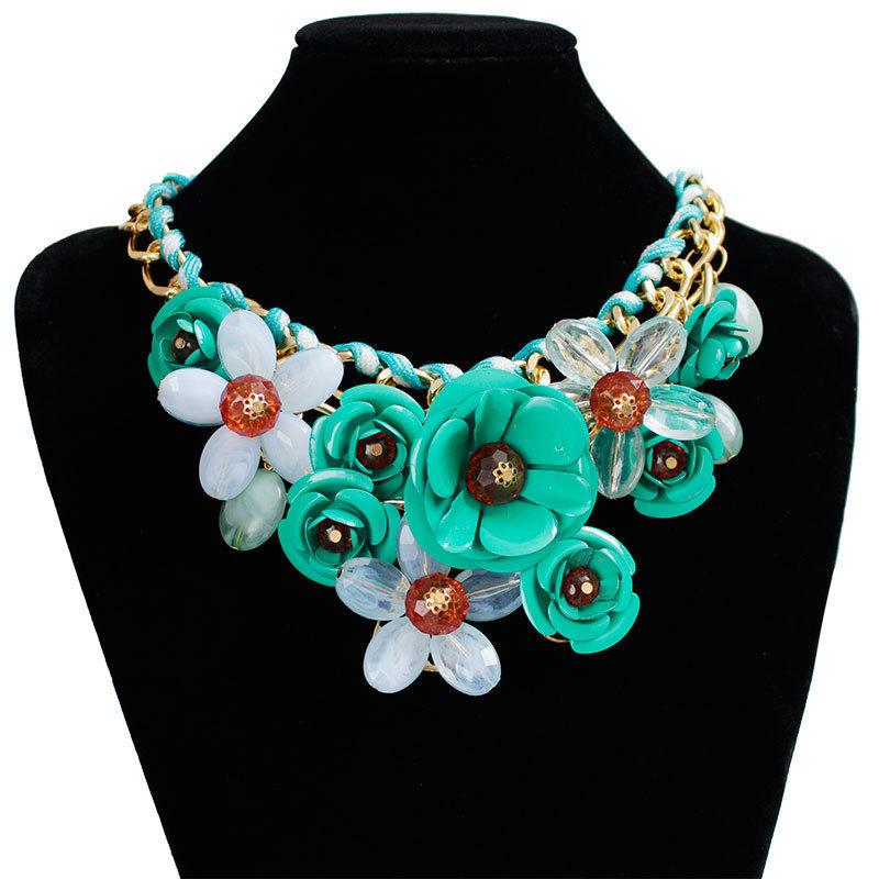 Retro Floral Acrylic Necklace With Cuban Chain For Women Summer Party Accessory