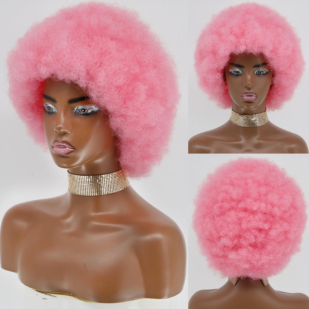 MISSQUEEN Syntetisk afro kinky krøllet fluffy parykk for kvinner Myke korthårsparykker med smell for festdans Cosplay parykker