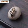 Yixing Zisha Water Spray Stone Frog Tea Pet Ancient Flowerpot Landscaping Tea Figurine Play Toys Tea Statue Ornaments Gift Craft