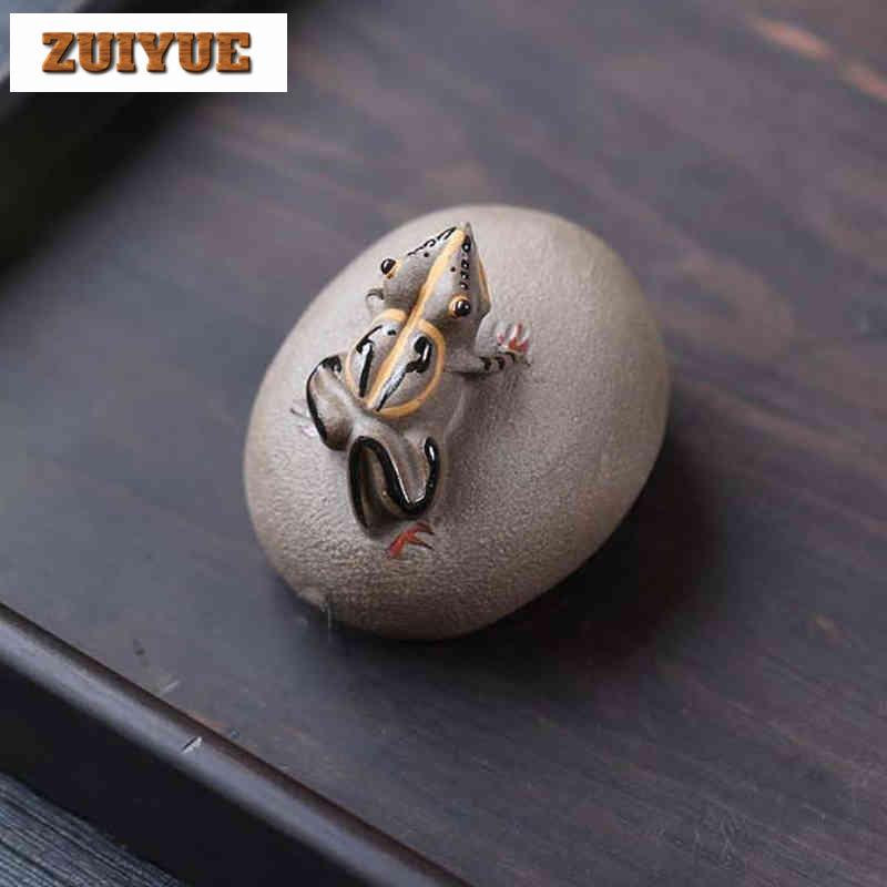 Yixing Zisha Water Spray Stone Frog Tea Pet Ancient Flowerpot Landscaping Tea Figurine Play Toys Tea Statue Ornaments Gift Craft