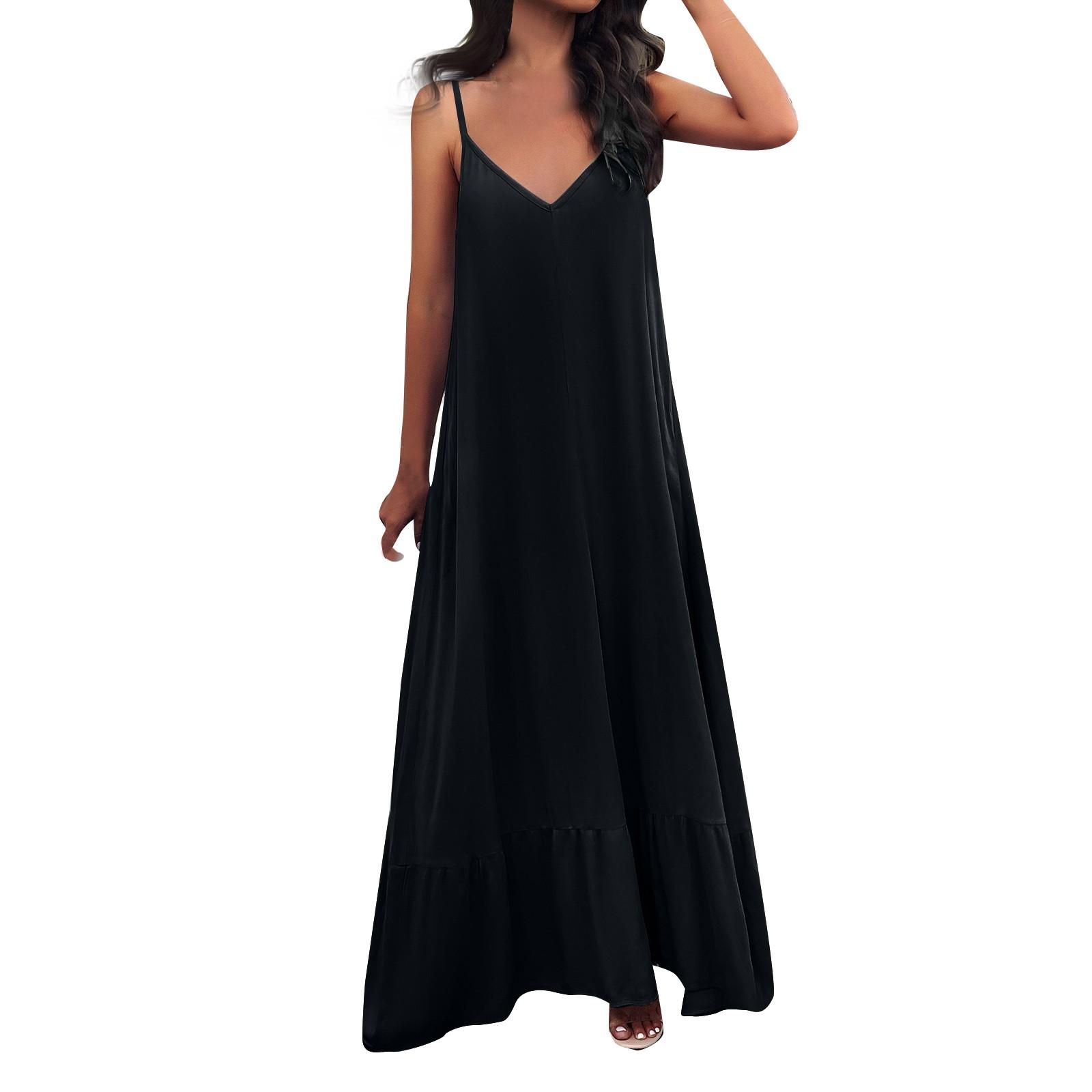 

Женские платья без рукавов Свободные повседневные темпераментные элегантные сексуальные однотонные платья L чёрный