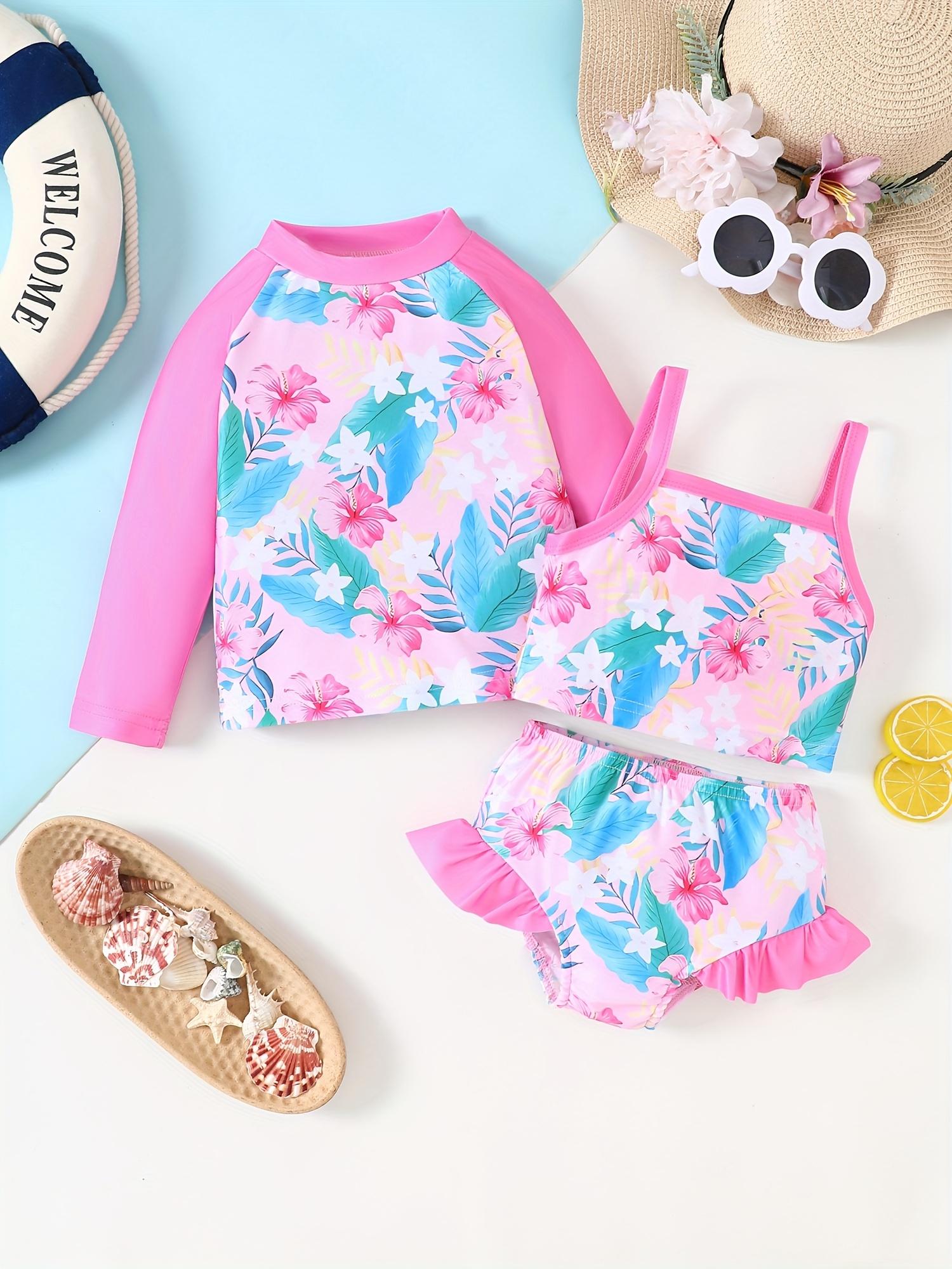 

Girls Summer Swim Set Fish Scale Sleeveless Top Bikini Bottom 3PCS Beach Outfit 80