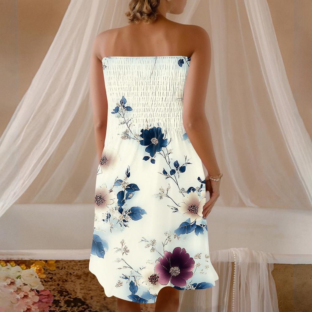 Damenmode Lässiges Bandeau-Druck Ärmelloses Kleid