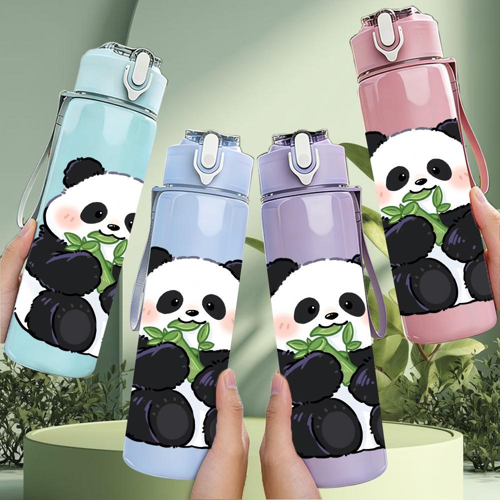 1PC Cute Panda Bear Cartoon Animal Print 750ml Color Plastic Sports Water Bottle Leakproof Flip Straw Lid Suitable for Sports Office Home Use