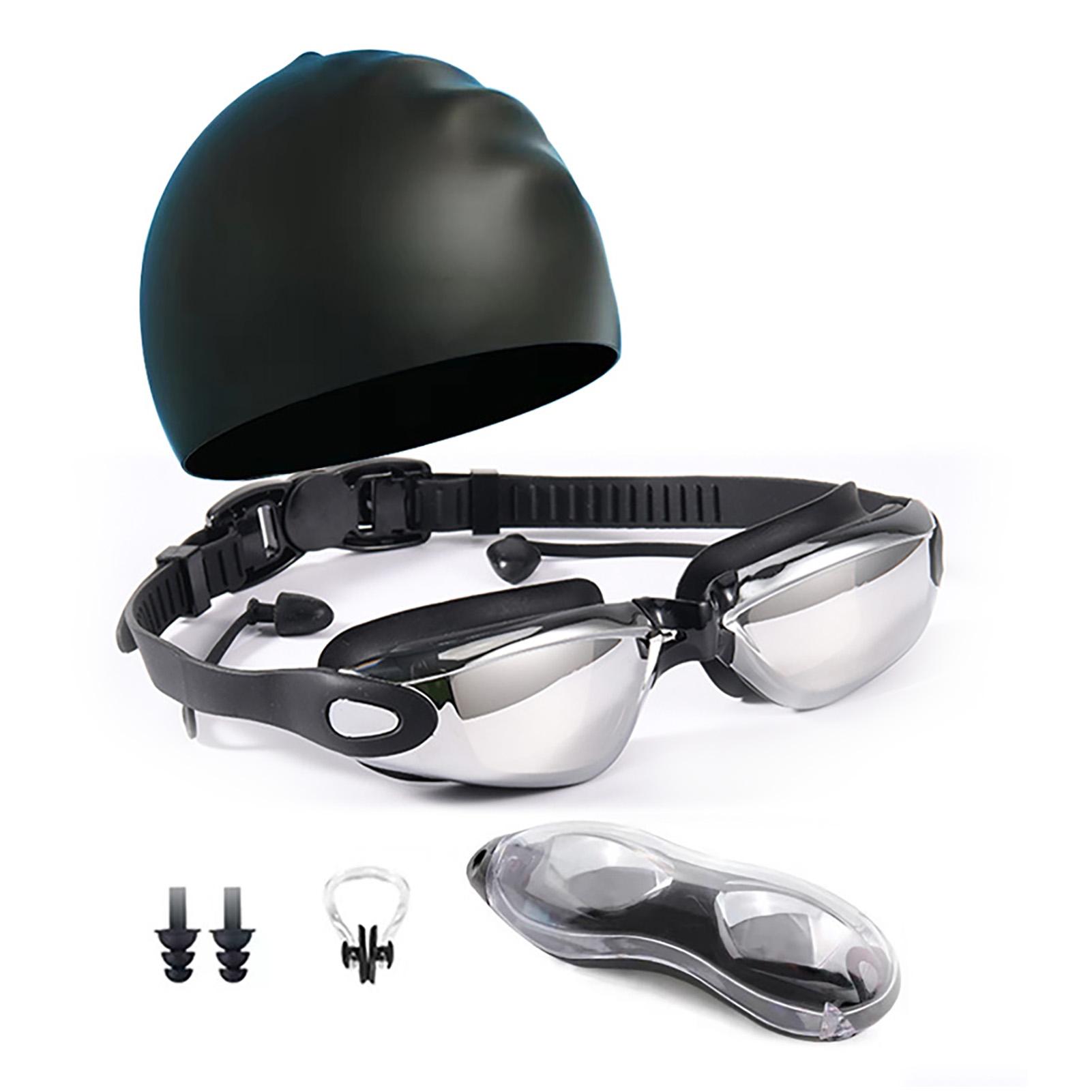 

Swim Goggles 4pcs/set Electroplated Uv Swimming Accessories With Earplugs Nose Clip Case Swimming чёрный