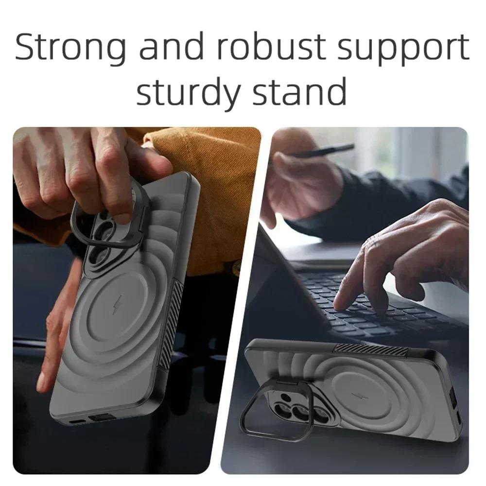 Magsafe Magnetic Phone Case For Samsung S25 Ultra S25 Edge S25 Plus Invisible Lens Stand Round Water Ripple Soft Silicone Cover