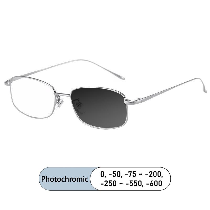 Brand Design Women Photochromic Eyeglass Square Titanium Frame Anti Blue Ray Short Sight Prescription Myopia Custom Men Glasses