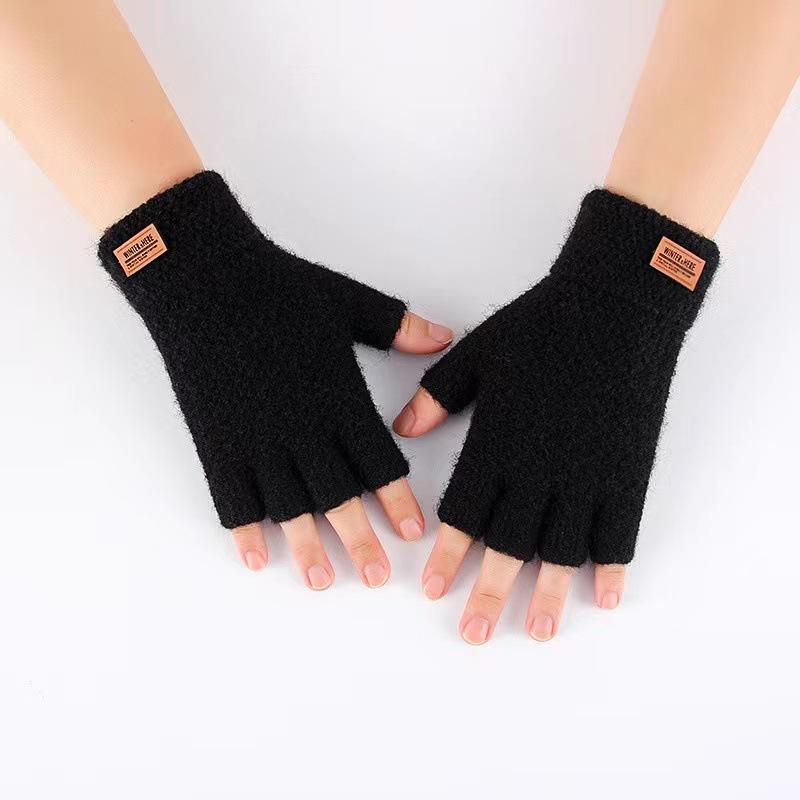 2020New Autumn And Winter Knitted Warm Half Finger H-label Gloves With Sliding Screen Fashion Men's Sports Mittens Warmth Cold-proof