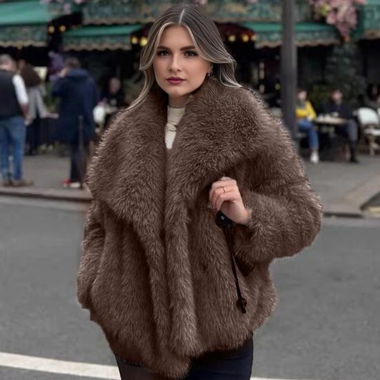 Women's Faux Fur Fuzzy Coat Casual Fluffy Long Sleeve Lapel Shaggy Jacket Winter Furry Open Front Short Coat