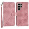 For Samsung Galaxy S25 Ultra Case Imprinted Line Leather Phone Cover with Handy Strap