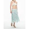 Thelight Summer Casual Vacation Flower Skirt Print Mesh Skirts Light Green Straight H-Shaped Original