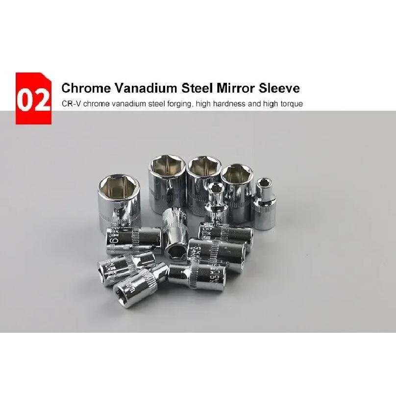 46Pcs Car Repair Tool Kit 1/4 Inch Socket Set Ratchet Torque Wrench Multifunctional Mechanical Auto Maintenance Combo