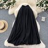 Summer Women Chic Cotton Linen Solid Elastic Waist Long Maxi Skirt