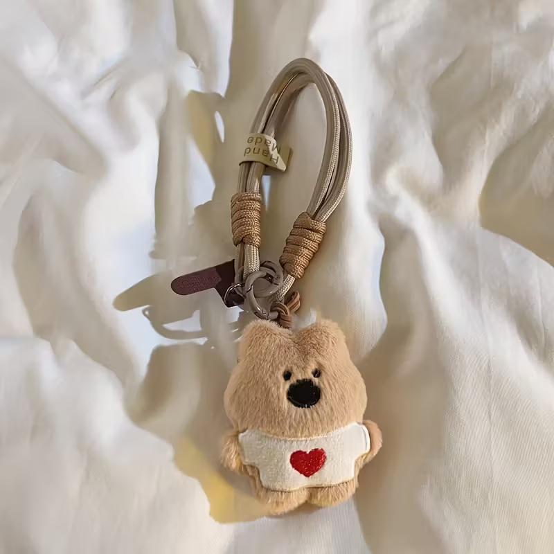 

[Cute Bear Lanyard]Cute Cartoon Bear Lanyard with Green Sweater & Heart - Soft Wrist Strap for Phone Plastic