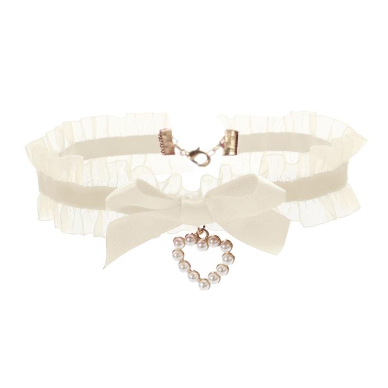 Sweet Heart Pendant Bowknot Neckband Choker Jewelry Temperament Elegant Neck Chain Women Clavicle Chain Necklace
