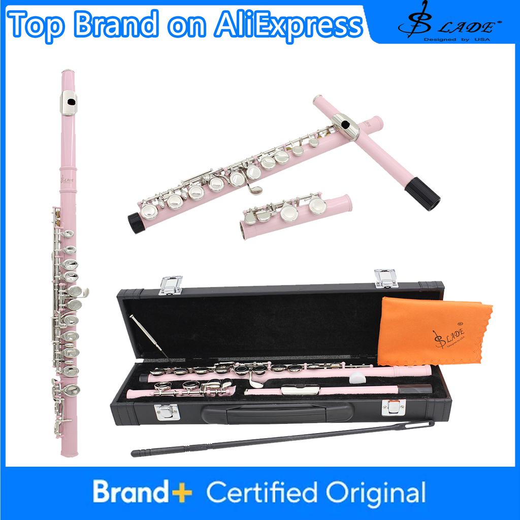16 Closed Holes Flute C Key Pink Body Flute with E Key Professional Woodwind Instruments Transverse Flute for Musical Lover