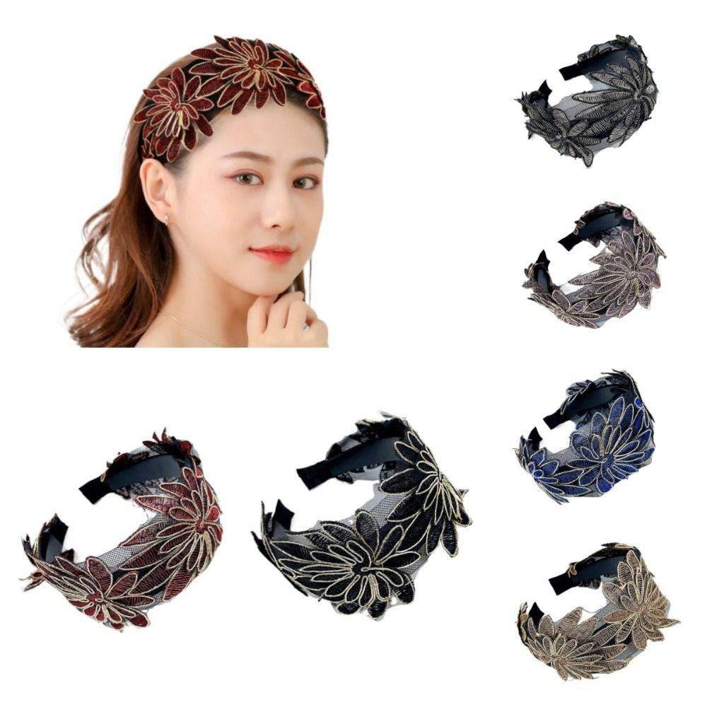 

Ruffle Lace Turban Embroidery Wide Side Hair Hoop Temperament Headbands for Women Girls