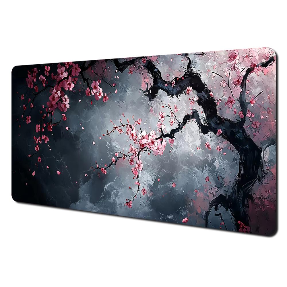 Romantische Kirschblüten und Pagoden-Design Großes Mauspads Schreibtischunterlage Genähte Kante Rutschfest Langlebiges Gaming-Pad Tapis De Souris