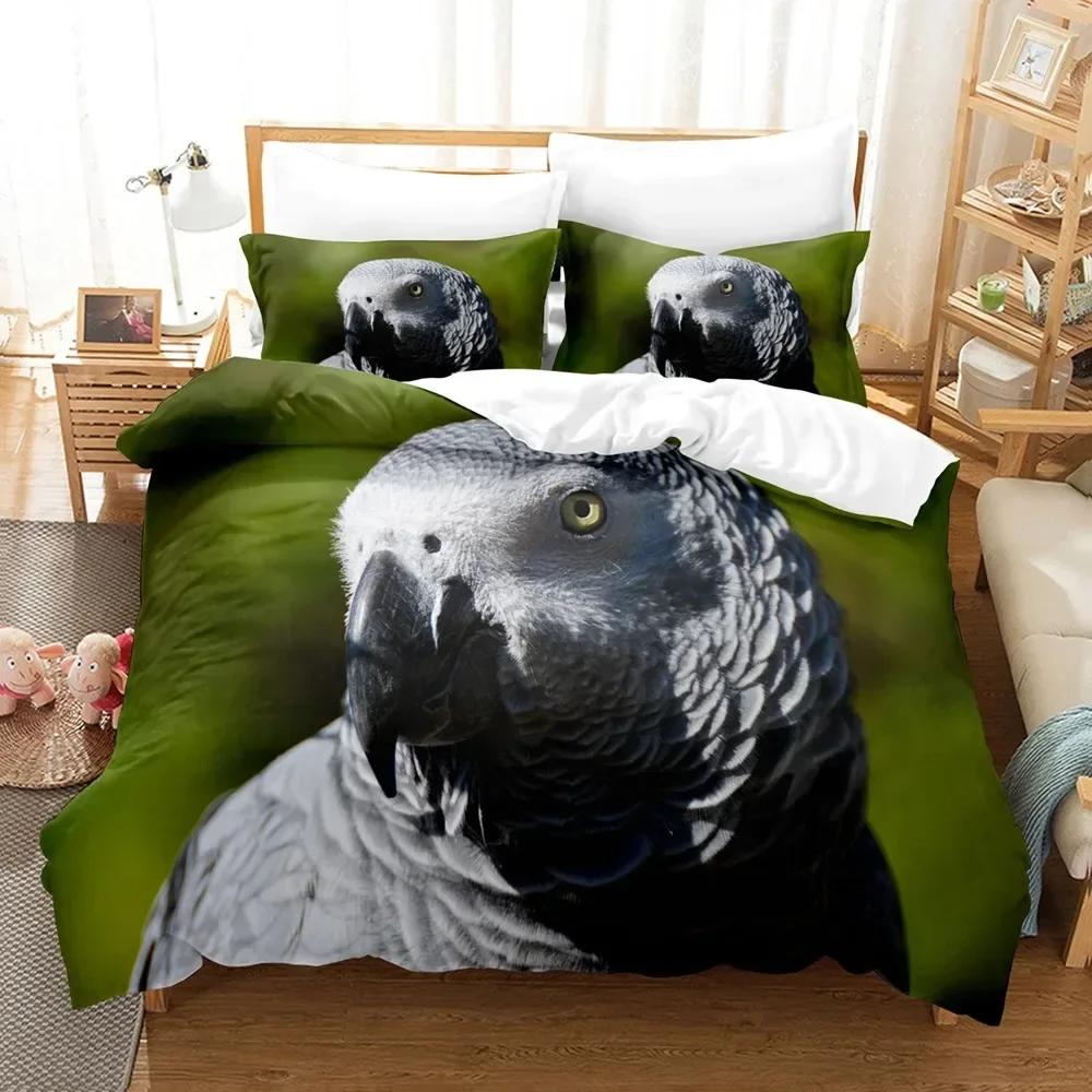Parrot Lovely Gray Parrot Themed Comfortable Duvet Quilt Cover Pillowcase Bedding Set Children Bedroom Decoration Home Textile