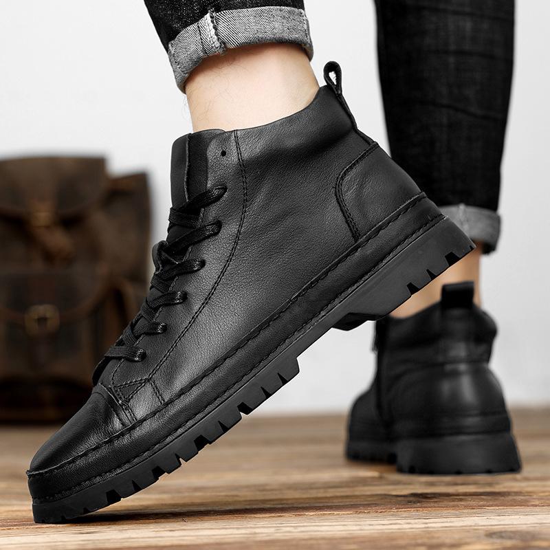 2025 High-top First-layer Cowhide Retro Men's Martin Boots British Style Mid-top Handmade Trendy Shoes High-top Martin Boots Men