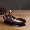 Double Leaf Like Flowing Lotus Backflow Incense Burner Ceramics Sandalwood Incense Sticks Holder with Plastic Bottom Home Decor