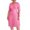 Women's new fashion plus size temperament Tongle V-neck pleated African dress