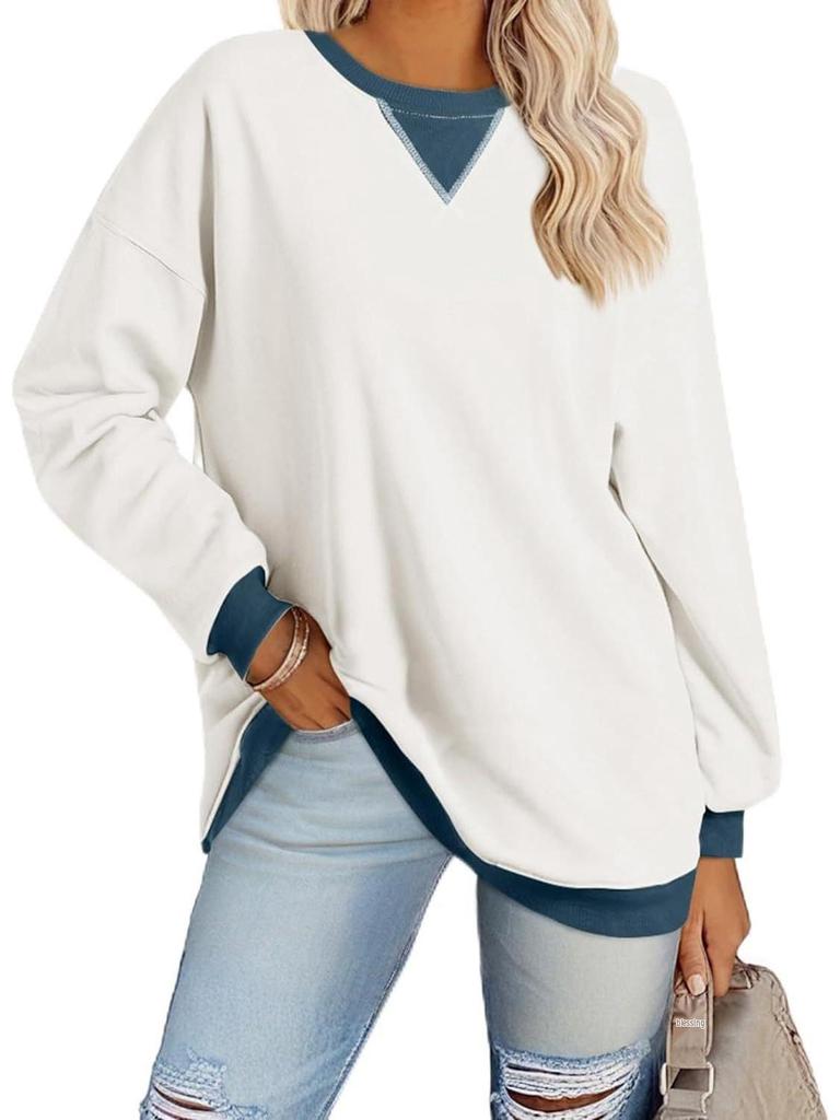 2025 Spring European American Style Color Block Long Sleeve Pullover Hoodie with Embroidered Collar