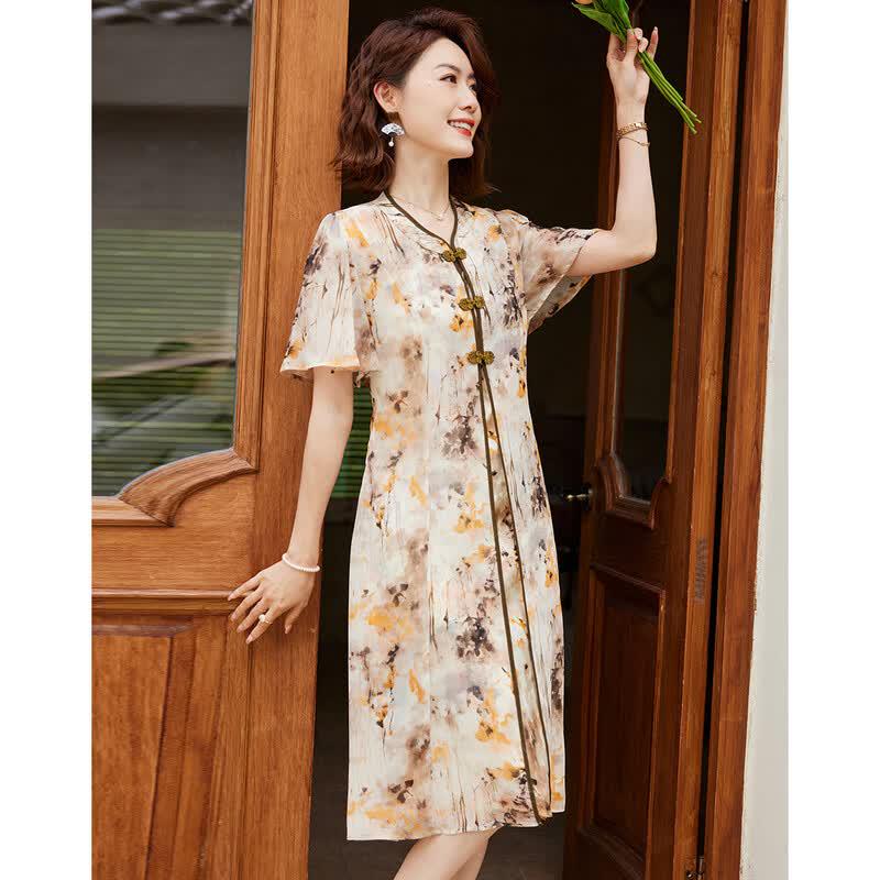 Abito estivo da donna Passte in chiffon stampato stile cinese, linea ad A